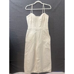 Chelsea & Violet Jumpsuit Womens Chambray Bustier Wide Leg Pockets Ivory/Beige 8